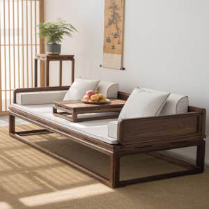 Laocoma solid wooden bed New Chinese Zen will Luohan Poor Black walnut wood sofa bed antique concubine furniture
