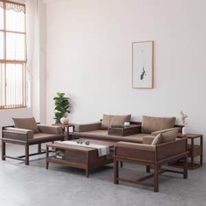 
New Chinese style sofa Zen black walnut sofa combination villa size living room old elm sofa furniture