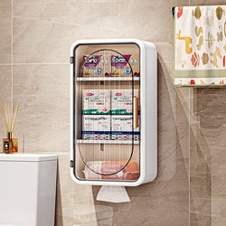 Bathroom Toilet Paper Holder, No-Drill Toilet Paper Storage Rack, Wall-Mounted Waterproof Sanitary Napkin Storage Tissue Box