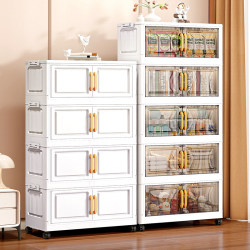 Storage Cabinet, Household Baby Wardrobe, Living Room and Bedroom Storage Cabinet, No-Installation Plastic Snack Cabinet, Double-Door