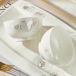 Jingdezhen Tuobai Bowl Home Use 2026 New Model High-Value Light Luxury Style Microwaveable Tableware Home Bowl Ceramic Set