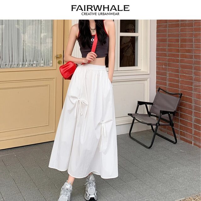 Mark Waffe white skirt for women 2025 new loose and slim A-line mid-length sweet and elegant skirt