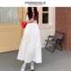 Mark Waffe white skirt for women 2025 new loose and slim A-line mid-length sweet and elegant skirt