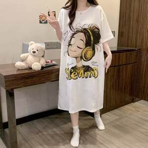 
Summer pajamas women's short-sleeved shorts cloud cotton round neck cartoon loose home clothes suit outer wear ak