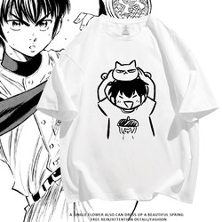 Diamond Ace Cat Zemura Eijun Short Sleeve T-Shirt Anime Half-Sleeve Unisex Loose Summer Top