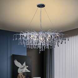 Light luxury crystal chandelier living room lamp silver creative branch water drop chandelier glass art villa restaurant lamp