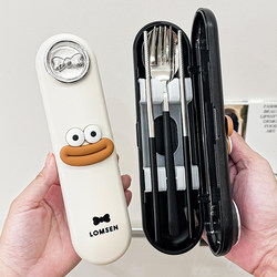 304 Stainless Steel Chopsticks and Spoon Set Portable Tableware Three-Piece Set for Kidsren and Primary School Students with a Take-Out Storage Box