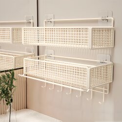 Bathroom Storage Rack, Cream Style, No-Drill Wall-Mounted Bathroom Shelf, Washroom Sink Storage Rack
