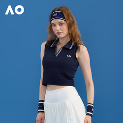 Ao Australian Open Slim Fit Versatile Simple Sports Lapel Ribbed Sleeveless Tennis Sports Vest for Women Summer