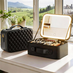 Cosmetic Bag for Women 2026 New High-End Waterproof Portable Travel Bag with Mirror and Large Capacity Partitioned Makeup Brush Case