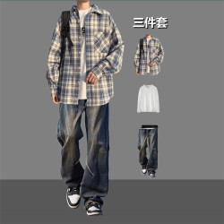 Boys' Hong Kong style long-sleeved shirt for teenagers in autumn