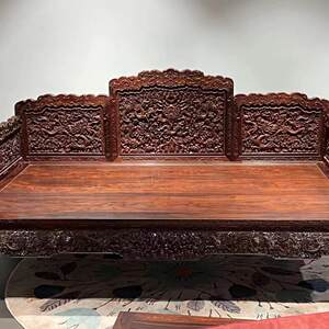 
Laos big red rosewood carved dragon arhat bed Jiaozhi yellow sandalwood solid wood bed Mahogany solid wood residential furniture Chinese style antique
