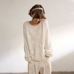 
NOEND25AW [Three-dimensional hand hook] Ambient wool mohair round neck light pullover sweater