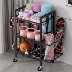 Sports Equipment Storage Rack, Fitness Equipment Storage Rack, Household Dumbbell, Kettlebell, Basketball, Yoga Mat Storage Basket with Wheels