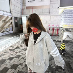 2026 New Style Letter Embroidery Cardigan Gray Hooded Sweatshirt for Women Spring and Autumn Thin Loose Fake Two-Piece Jacket Top