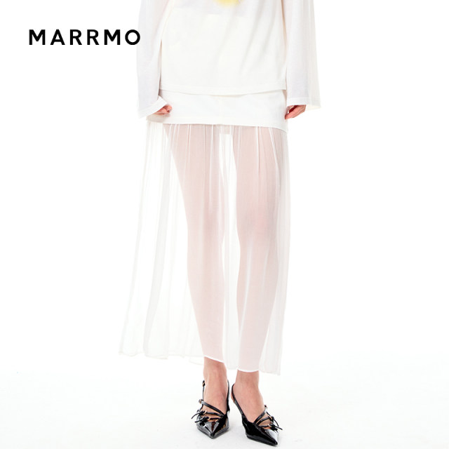 MARRMO/Ma Qian 2025 summer new versatile perspective mesh spliced ​​denim skirt