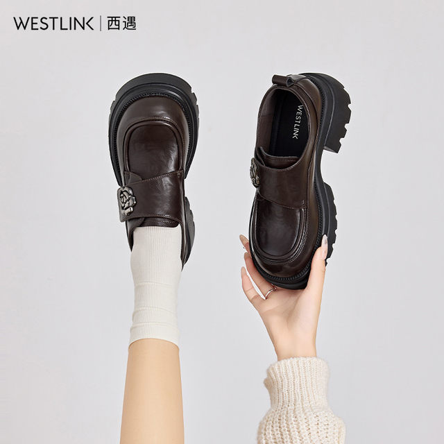 Xiyu black leather shoes for women 2025 new spring high heels temperament without tiring feet thick heels loafers
