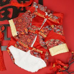 Pet dog clothes, autumn and winter Chinese style buckle Tang suit plus velvet warm Teddy small dog pet clothing