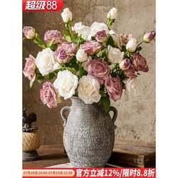 High-end retro burnt edge rose artificial flower living room table decoration flower arrangement ornaments dry flower arrangement fake roses