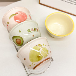 Underglaze Color Creative Cartoon Rice Bowl Household Ceramic Food Bowl Children's Salad Fruit Bowl Rice Soup Bowl Microwaveable