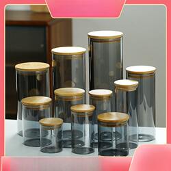 Household Glass Jar with Lid, Sealed Storage Container, Glass Tea Canister, Gray Moisture-Proof Storage Jar for Grains, Hot Sale