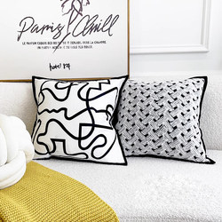 Velvet Living Room Sofa Pillow, Headboard Pillow, High-End Backrest Pillowcase, Black and White Pillow Cushion, Nordic Pillowcase