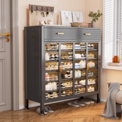 Steel Shoe Rack for Home Entrance, Large Capacity Floor-Standing Dust-Proof Storage Cabinet, Multi-Functional Storage Shoe Cabinet