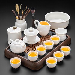 Jingdezhen Ru Kiln Mutton Fat Jade White Porcelain Kung Fu Tea Set Household Ceramic Teapot Cover Bowl Tea Cup 2025 New