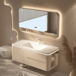 Oak Painted Rounded Corner Cream Style Ceramic Integrated Basin Bathroom Cabinet Combination Bathroom Sink Hand Wash Basin