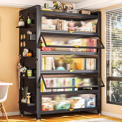 Steel Storage Rack Bookcase with Door, Children's Bookshelf Integrated Against the Wall, Dust-Proof Bedroom Storage Cabinet, Floor-Standing Storage Cabinet