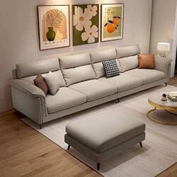 Sofa, Italian-Style Technology Sofa, Small Apartment, Light Luxury, Modern Straight-Line Fabric Sofa, Simple Living Room, Home Use, Washable Fabric Sofa
