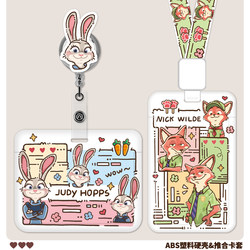 Cute Couple Style Card Holder with Retractable Clip, Judy and Nick Design, Suitable for Work Id Cards, Student Campus Cards, Meal Cards, Access Cards, Bus Cards, Protective Cover, Horizontal Hard Shell Card Case, Nurse Badge Holder