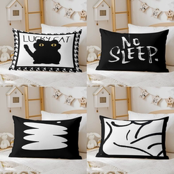 Nordic Black and White Cartoon Pillow with Pillow Core, Rectangular Sofa Pillow Cover, Dormitory Office Nap Cushion Pillow