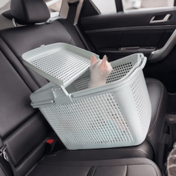 Car-Mounted Pet Carrier for Cats and Small Dogs, Travel Airline Crate with Handle, Basket with Lid, Portable for Shipping