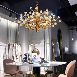 Light Luxury All-Copper Branch-Shaped Chandelier for Clothing Store, Villa Living Room, Creative and Unique Shop Lighting Fixtures