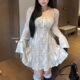 Large size high-end A-sensing square collar inner French sexy skirt in autumn and winter fat mm slim and pure lace lace clothes
