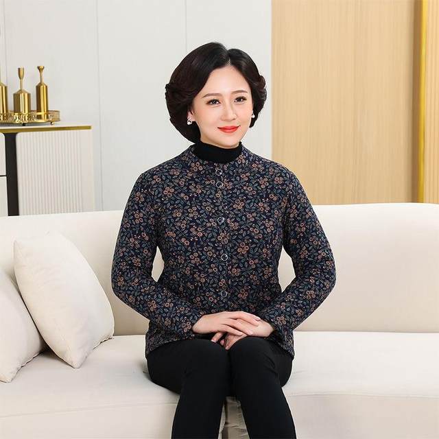 
Mother's winter clothing thickened velvet cardigan coat middle-aged and elderly women's clothing floral small cotton coat autumn and winter new cold-proof cotton-padded jacket