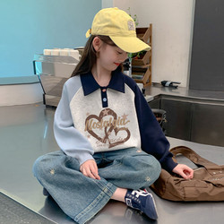 2026 New Style Girls' Autumn Sweatshirt Children's Clothing Polo Collar Shirt for Older Girls Base Layer Spring and Autumn Stylish Top