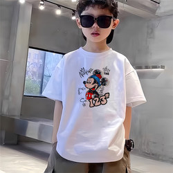 2026 Summer New Boys' Short-Sleeved T-Shirt White Pure Cotton Kidsren's Clothing for Older Kids Casual Tops T-Shirts