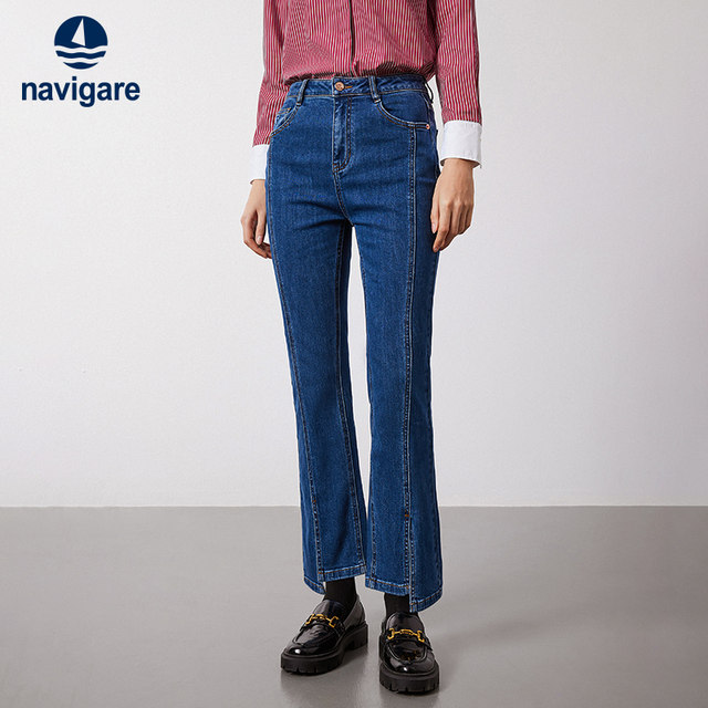 Navigare Italian small sailboat jeans for women versatile slim and flared pants for commuting casual trousers for women