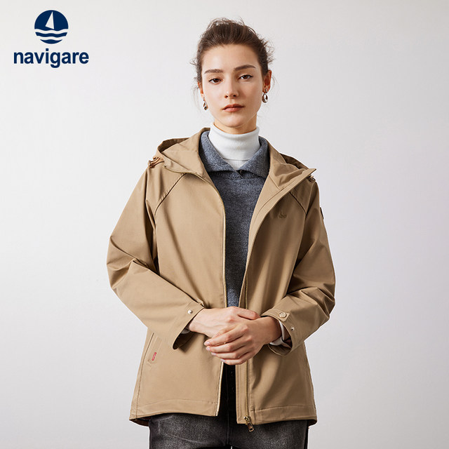 Navigare Italian small sailboat loose windbreaker for women autumn fashion hooded jacket commuting mid-length jacket