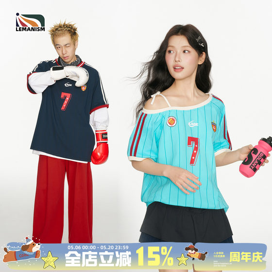
lemanism American V-neck contrast sports T-shirt short-sleeved jersey for men 2026 summer new couple style football uniform for women