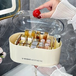Lipstick Storage Box for Home Use, Dust-Proof Desktop Cosmetics Lipstick Box with Lid, High-End Acrylic Lip Gloss Storage Rack