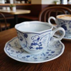 Snoopy Blue Ceramic Coffee Cup Japanese Style Household Cup and Saucer Two-Piece Set for Home Drinking