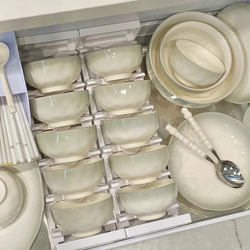 Dish Set for Home Use 2025 New Model Light Luxury Housewarming Bowls, Plates, Chopsticks, Tableware with a High-End Feel and Beautiful Appearance, Ceramic Tableware for Gift Giving