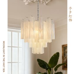 French Medieval Chandelier, Light Luxury Style, Living Room and Dining Room Lamp, European Style Creative Murano Snowflake Gypsum White Glass Chandelier