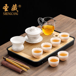 Jingdezhen Ruyao 2025 New Mutton Fat Jade Dehua White Porcelain Covered Bowl Kung Fu Tea Set Household Tea Cup Pottery