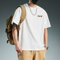 Jianmuji Pure Cotton Short-Sleeve T-Shirt, Summer Trendy Brand, Loose Heavyweight Pure Cotton Inner Wear Half-Sleeve T-Shirt Top for Men