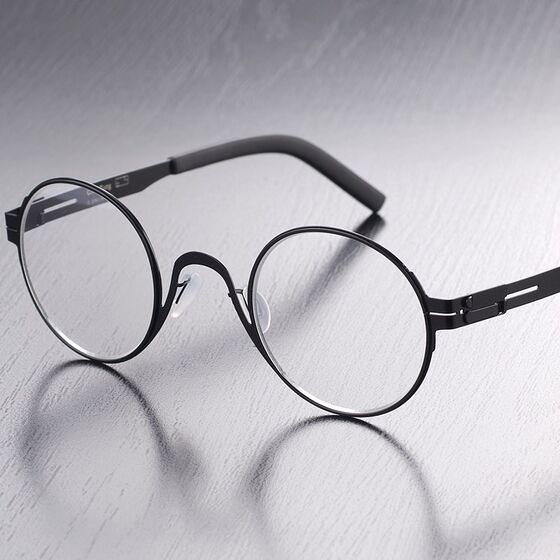 
Glasses frame myopia glasses without screws metal full frame round black silver CT21 color change anti-blue light lens customization