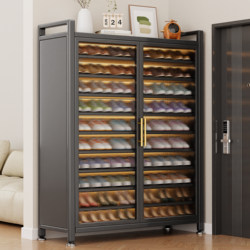 Shoe Cabinet, Steel Storage Cabinet, Integrated Wall-Mounted Multi-Layer Home Entryway Large-Capacity Double-Door Storage Shoe Rack